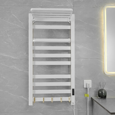 Фото: Полотенцесушитель электрический Loder 49*96 см с вешалкой (правое подключение) белый+золотой-1 Полотенцесушитель электрический Loder 49*96 см с вешалкой (правое подключение) белый+золотой-1